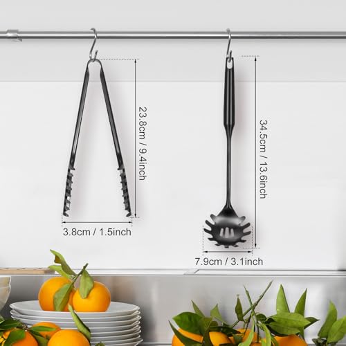 Image of Patelai Stainless Steel Spaghetti Spoon and Pasta Tongs Set, Long Handle Noodle Server Tools with Drain Holes, Non-slip Grip for Cooking, Serving Pasta and Noodles(Black)