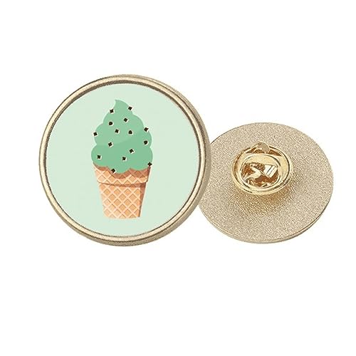 Broche ronde en métal doré illustration glace verte et flocon d'avoine