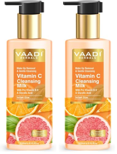 Image of Vaadi Herbals Vitamin C Cleansing Milk| With pro Vitamin B5 & Glycolic Acid | Hydrating Make up Removal & Instant Cleansing (250 ml) (Pack of 2)