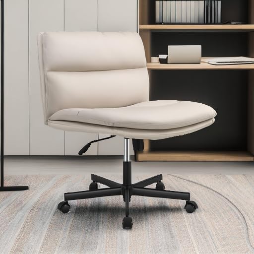EMIAH Criss Cross Chair with Wheels Home Office Desk Chairs PU-Padded Vanity Chair Mid-Back Ergonomic Computer Chair Comfortable Adjustable Swivel Desk Chair Comfy - Image 6