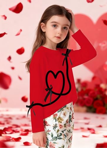 Image of Valentines Shirts for Girls Toddler Cute Love Heart Long Sleeve Casual Tee Tops