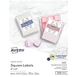 Avery Printable Blank Square Labels, 2' x 2', Matte White, 120 Customizable Labels (22816)