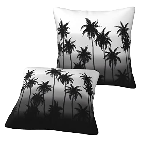 Black And White Palm Tree Throw Pillow Covers 18 X 18 Inch Set Of 2 Vintage Leaf Decorative Pillow Cases Cushion Covers For Sofa Couch Car Bedroom Home Decor #TOP1