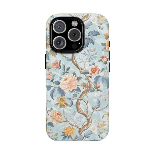 Coque iPhone 16 Pro floral pastel bleu pour un style printanier