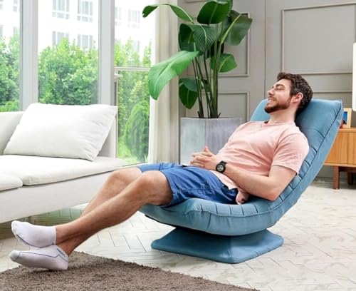 Image of Kawachi Alloy Steel Folding Swivel Nirvana Moon Chair Leisure Lounge Sofa 360 Degree Rotation Adjustable Recliner Bedroom Floor Chair (Blue)