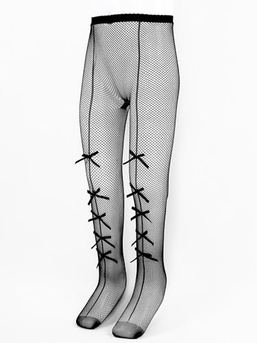 TiaoBug Kids Girls Solid Color Stretchy Lolita Bowknot Thin Mesh Tights Fishnet Pantyhose Footed Leggings4