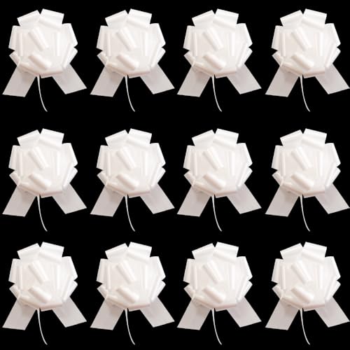 HQJAXJ 12Pcs Gift Wrap Pull Bows,6 Inch, White,Plastic,Classic Style,Solid Pattern,Perfect for Christmas,Valentine's Day,Mother's Day, Anniversary,Other Holidays (White)