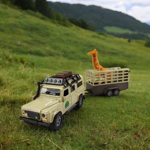 Kids Globe Van Manen Traffic Die Cast ’Landrover Defender’ (Pull Back, Giraffe Anhänger) - 521723