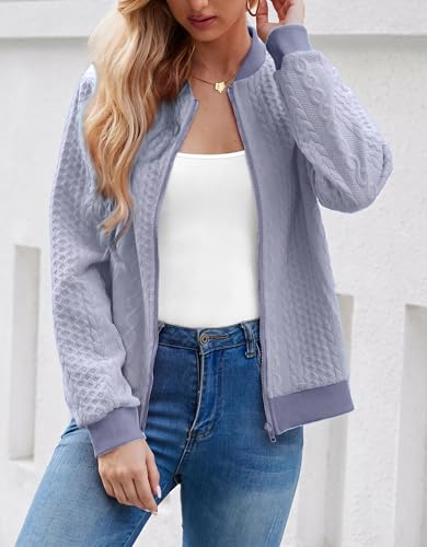 Image of WROLEM Women's Zip Up Cardigan Sweater Cable Hoodies Long Sleeve Jacket Outfits Crewneck Casual Coat