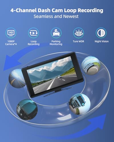 Image of 4 Channel 1080p HD Backup Camera System with 10.2 inch Touchscreen Monitor, DVR Recording /Playback, Bluetooth, FM Radio & Media Player for Trucks, Semis, RVs, Trailers, Vans, SUVs, Cars