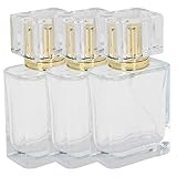 Sonew 3Pcs 50ml Refillable Glass Perfume Bottle, Spray Transparent Liquid Empty Beauty Cosmetic Bottle(Gold)