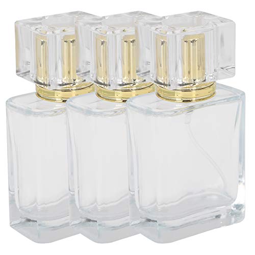 Sonew 3Pcs 50ml Refillable Glass Perfume Bottle, Spray Transparent Liquid Empty Beauty Cosmetic Bottle(Gold)
