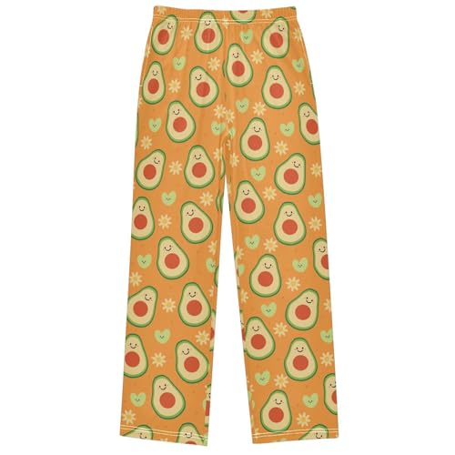 Boy's Pj Pants Avocado Daisy Flower Orange Lounge Bottoms Elastic Waist Kids Joggers with Pockets Size 6-14