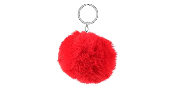 red fur pom pom keychain