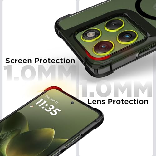 Image of RIGGEAR Shockproof Clear Hybrid Airbag Armor Magnetic Back Cover Case Compatible with MagSafe Accessories for Motorola Moto Edge 70 5G (Clear-Black TPU Bumper + Transparent PC)(Black)