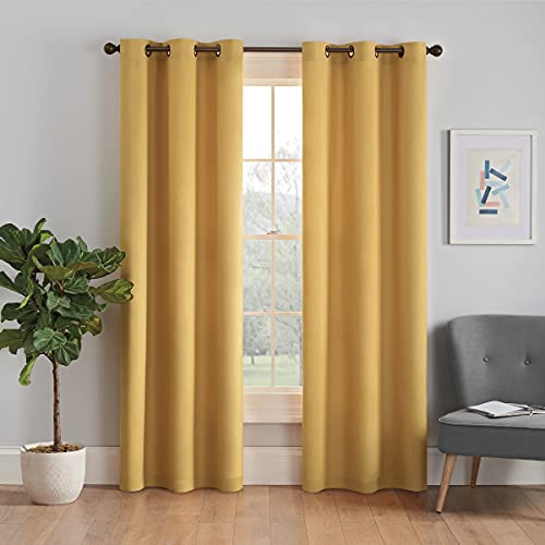 Image of ECLIPSE Blackout Curtains for Bedroom - Microfiber 42 inch x 84 inch Thermal Insulated Single Panel Grommet Top Room Darkening Curtains for Living Room, Ochre