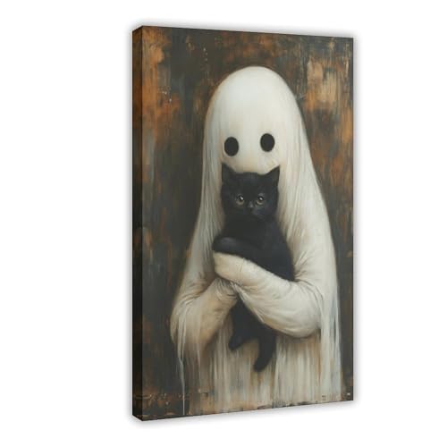 Poster fantôme et chat noir sur toile pour habiller un mur vide avec originalité