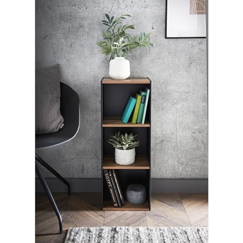 Homme Concept 3 Cube Storage Unit – Tall Narrow Black Bookcase, Freestanding Wooden Shelving Organizer for Living Room, Kids Room, or Home Office