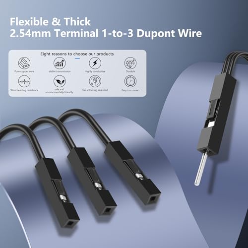 GINTOOYUN 10 PCS Black 1 to 3 Breadboard Jumper Cables 28AWG 1 Male to 3 Female 2.54mm Terminal DuPont Cable for Printed Circuit Board Engineering,PC Motherboards,etc(4.72 Inch) - Image 2