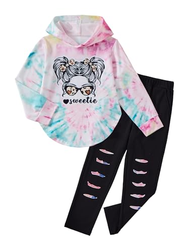 Image of Girls Clothes Cool Girl Print Tie Dye Hoodie Pullover Sweatshirts Leggings Teen Girl Clothes 6-14 Years