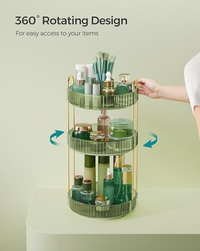 Image of SONGMICS Makeup Organizer, 3-Tier Countertop, Customizable, Pale Green | Customizable skincare organizer countertop, round rotating, toiletries vanity organizer, lazy susan, gift UJKA011C01