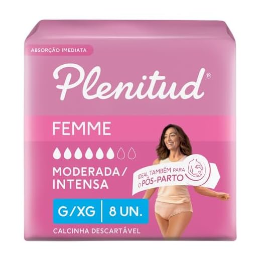 Plenitud Active Mulher - Roupa Íntima, Tamanho G/XG, 8 unidades