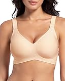 Wireless Jelly Bras for Women Plus Size Full Coverage Support No Underwire Seamless Soft Back Smoothing Large Breasts Bust, Beige, Large