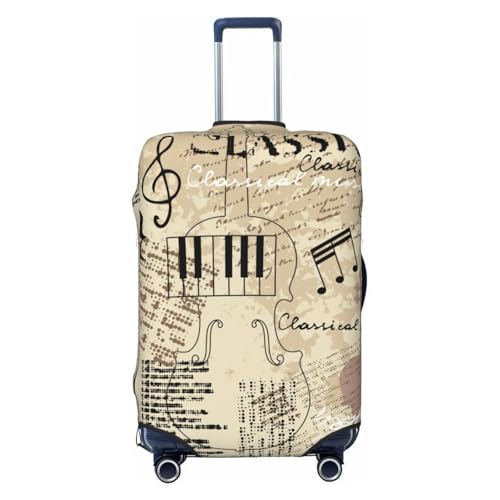 Vintage grunge Music Newspaper Brown Elastic Travel Luggage Cover Travel Suitcase Cover for Trunk Case 19''-32'' Luggage Protective Cover