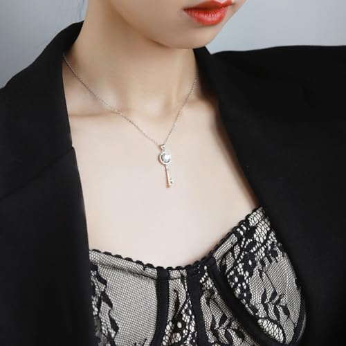 prifisny S925 Sterling Silver Women's Necklace with Moissanite Key Pendant & Eternal Rose Gift Box - image 5