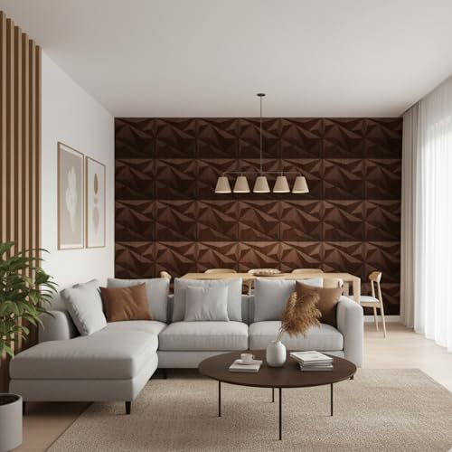 Image of Kayra Decor Wall Panels for Bedroom Alps Design Walnut Wood Color 19.7 inch x 19.7 inch (Pack of 40) - Covers 107.80 Sq. Ft.