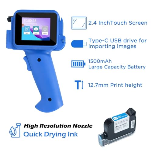 Image of MF-108 Mini Pro Handheld TIJ Inkjet Printer | 12.7mm Print Height | 600 DPI High Resolution | Batch Coding Machine for MRP, MFG, EXP Date, QR Code & Barcode | with Solvent Cartridge