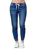 ORANDESIGNE Damen High Waist Jeans Straight Slim Denim Stretch Lang Jeanshosen Mit Gummizug A Dunkelblau L