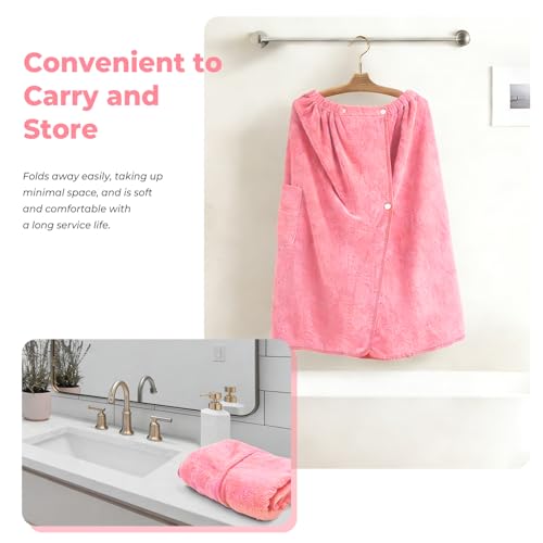 VIBINHO Saunakilt Damen Rosa, Saunarock & Saunakleid aus Schnelltrocknender Mikrofaser, 80x140 cm, Elastisch mit Verstellbaren Knöpfen & Tasche für Sauna, Fitness, Strand und Schwimmbad
