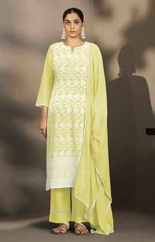 Image of DRESOUL Women Pure Cotton Schiffli Embroidered Kurta Set and Dupatta