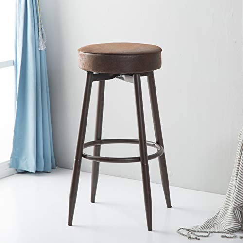 DYH Bar Stools Counter Height, Swivel Kitchen Counter Stool, Industrial Backless Round Barstool with Cushion, 24 or 29 Inch Brown 1 Piece