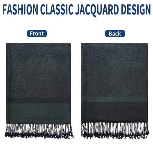 Paisley Pashmina Shawl Wrap Women Reversible Vintage Jacquard Pashmina Rave Scarf with Fringe for Evening, Wedding4