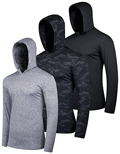 3 Pack: Men’s Quick Dry Fit Moisture Wicking Long Sleeve Active Athletic Hoodie Performance Hooded T Shirt Workout Running Fitness Gym Sports Casual Sweatshirt UPF 50 Outdoor Hiking-Set 5, Medium