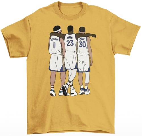Generic Klay Thompson, Draymond Green & Steph Curry Big 3 Golden State T-Shirt (US, Alpha, Medium, Regular, Regular, Gold)