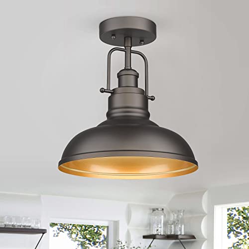 Image of zeyu Farmhouse Semi Flush Mount Light, Oil Rubbed Bronze, ZY41-F ORB