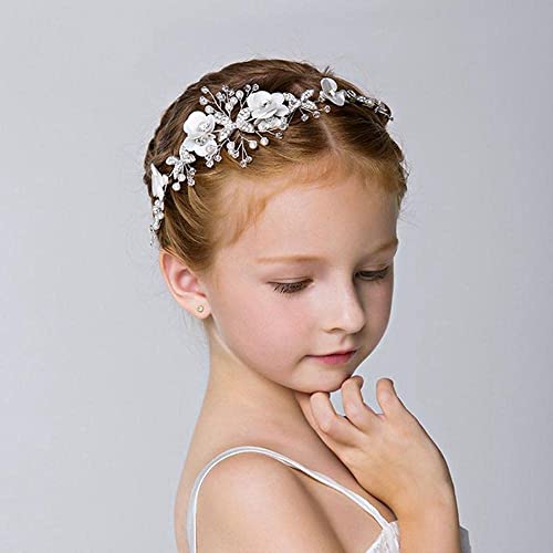 Tiara de novia y comunión con perlas hermosas para peinados de boda infantil 2