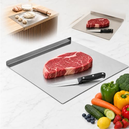 Plaque Inox Cuisine 30 x 40 cm,Double face Avec lèvre, Planche à découper en acier inoxydable, lanche à Pétrir Inox pour Pétrir Pizza Pain Gâteau, Pour...