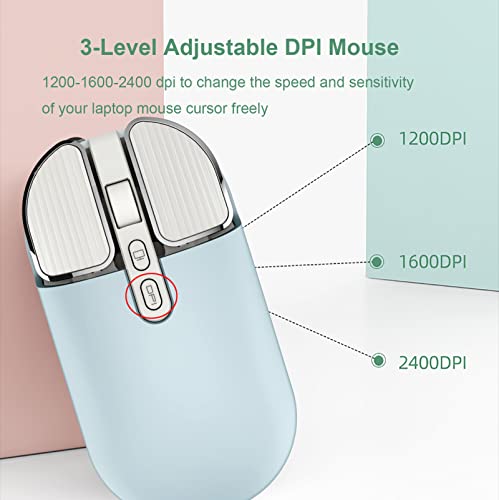 Image of 2.4G Wireless Rechargeable Mouse with USB Receiver,One Click Return to Desk,Mute Button,Power Saving, 2400DPI Optical Cute Girls Mouse for Laptop,Notebook,PC,Tablet (Blue)