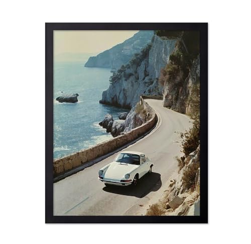 Poster Master Classic Coastal Sports Car Print - Vintage Seaside Road Illustration - European Travel Wall Decor - Scenic Cliff Drive Artwork - 8x10 UNFRAMED Wall Art Decor