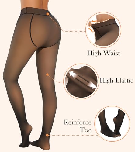 Image of Fleece Lined Tights for Women, Thermal Tights, High Waist Tummy Control Fake Translucent Pantyhose, Fake Translucent Black, Medium