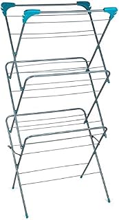 Beldray LA050397EU Three Tier Clothes Airer/Drying Rack, 15 Metre Drying Space, Four Side Wings Ideal for Hangers, Strong & Durable, Easy To Assemble, Foldable for Compact Storage, Steel, Turquoise