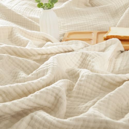 PHF 100% Cotton Muslin Throw Blanket 50" x 60", 4-Layer