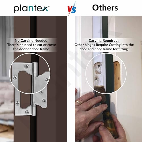 Image of Plantex Butterfly Hinges for Door /Stainless Steel Door Hinges /5 Inch x 14 Gauge Hinge /2.5 mm Hinges for Home /Office /Hotel /Non-Mortise Hinge - Pack of 1 (Chrome)