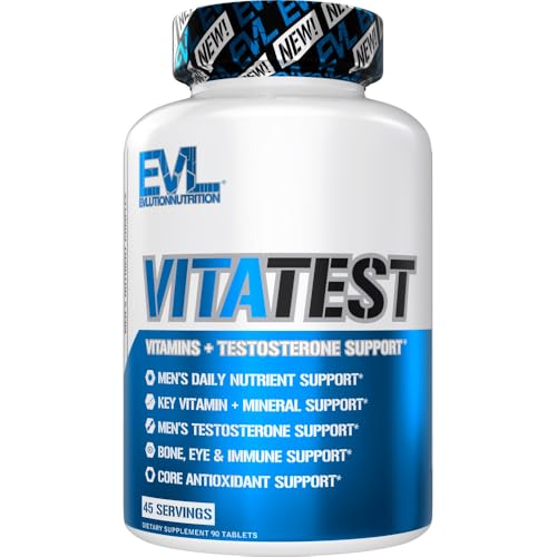 Evlution Nutrition VitaTest - Vitamins + Testosterone Support - Key Vitamin + Mineral Support - Men’s Daily Nutrient & Testosterone Support - Bone, Eye & Immune Support - 45 Servings - 90 Tablets