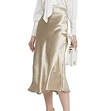 Siyova Frauen hohe Taille Röcke Damen Mädchen glänzend Satin Trompete Rock weiche Mode metallisch glänzende Röcke Party Dailywear (Gold, S)