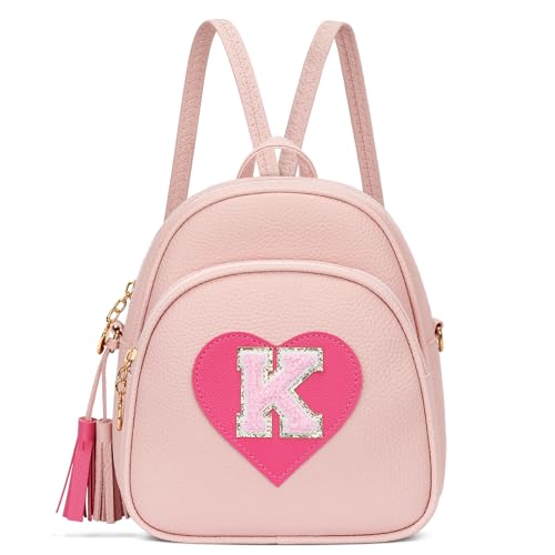 CLOUDWINGS Birthday Gifts for Kids Gifts for Girls Little Girl Initial Mini Heart Backpack Purse Crossbody Bag with Tassel，Pink-K